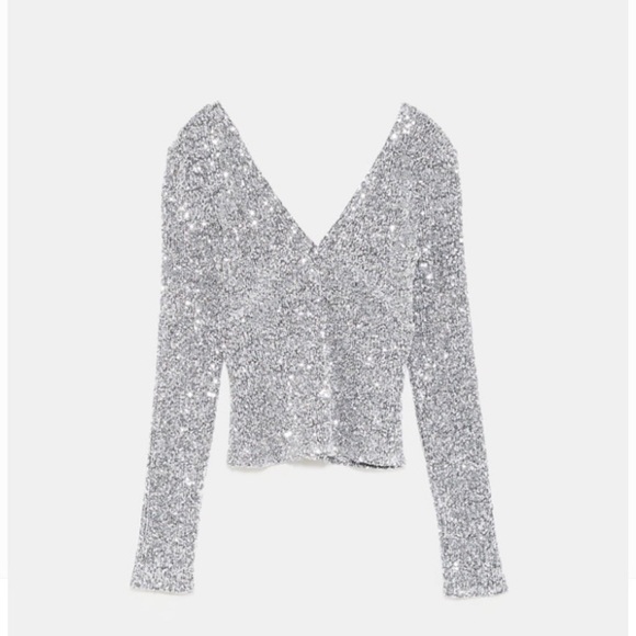 Zara Tops - Zara Sequined Long Sleeve Top V Neck